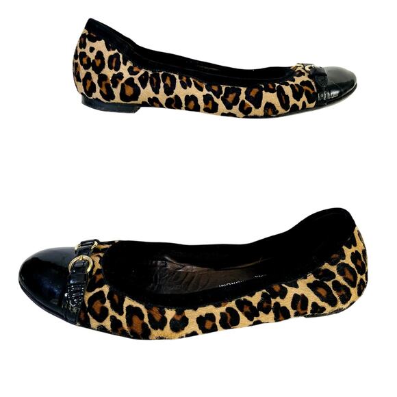AGL Ballet Flats Cap Toe 39.5 Leopard Ponyhair Black Comfort Leather Classic - Picture 11 of 13